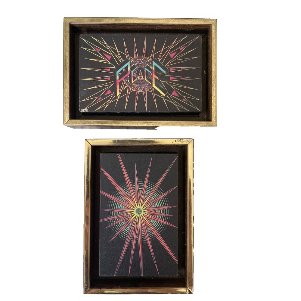 Set of 2 Vtg Framed 1970s Poster Art Small Wall Hanging Blocks Blacklight Colors
